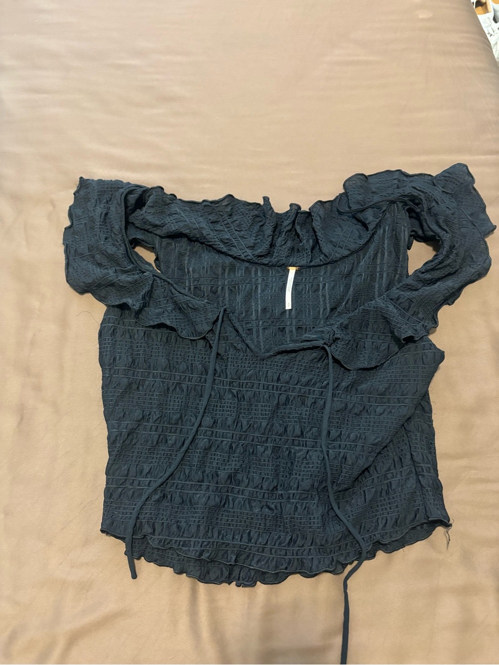 Free people Black Ruffled Off-Shoulder Top